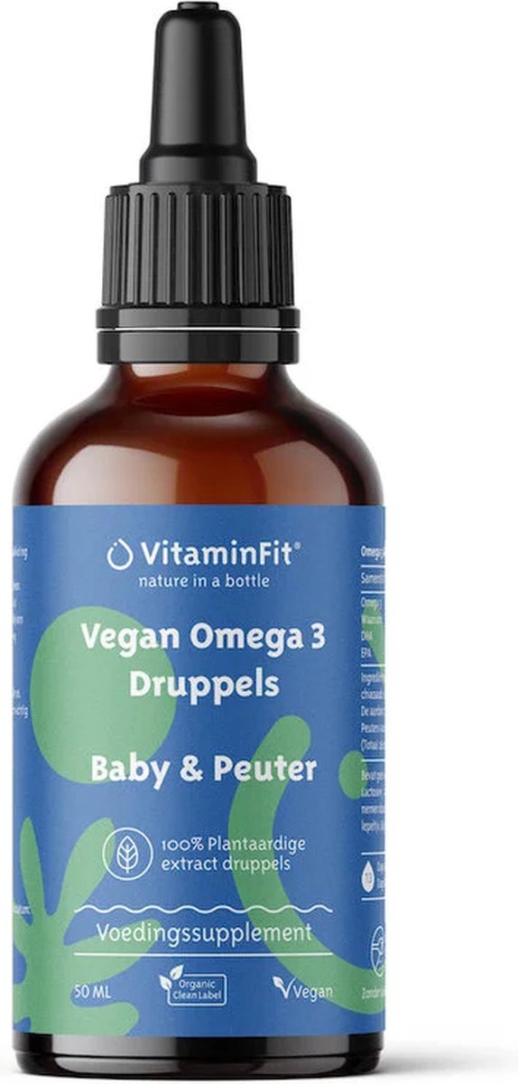 Goedkoopste VitaminFit Vegan Omega 3 Baby Druppels - 100 Natuurlijk & Plantaardig - 50 ML - Rijk aan DHA en EPA - Vloeibaar - Visvrij! - Speciaal voor baby's