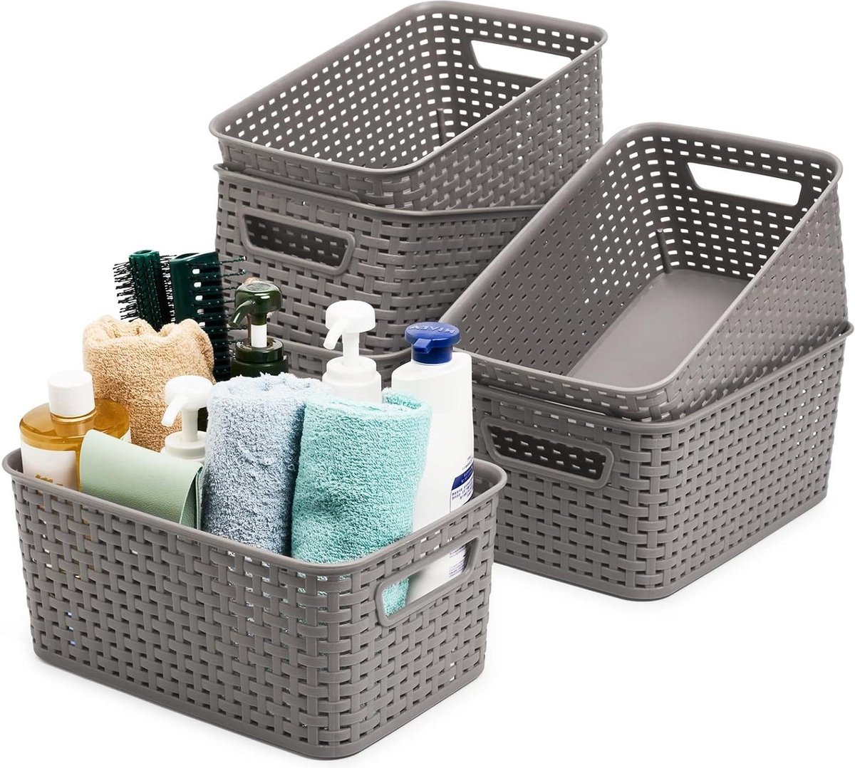 Lot De 3 Paniers De Rangement De 6 Cm De Haut - Aspect Rotin Blanc - 35