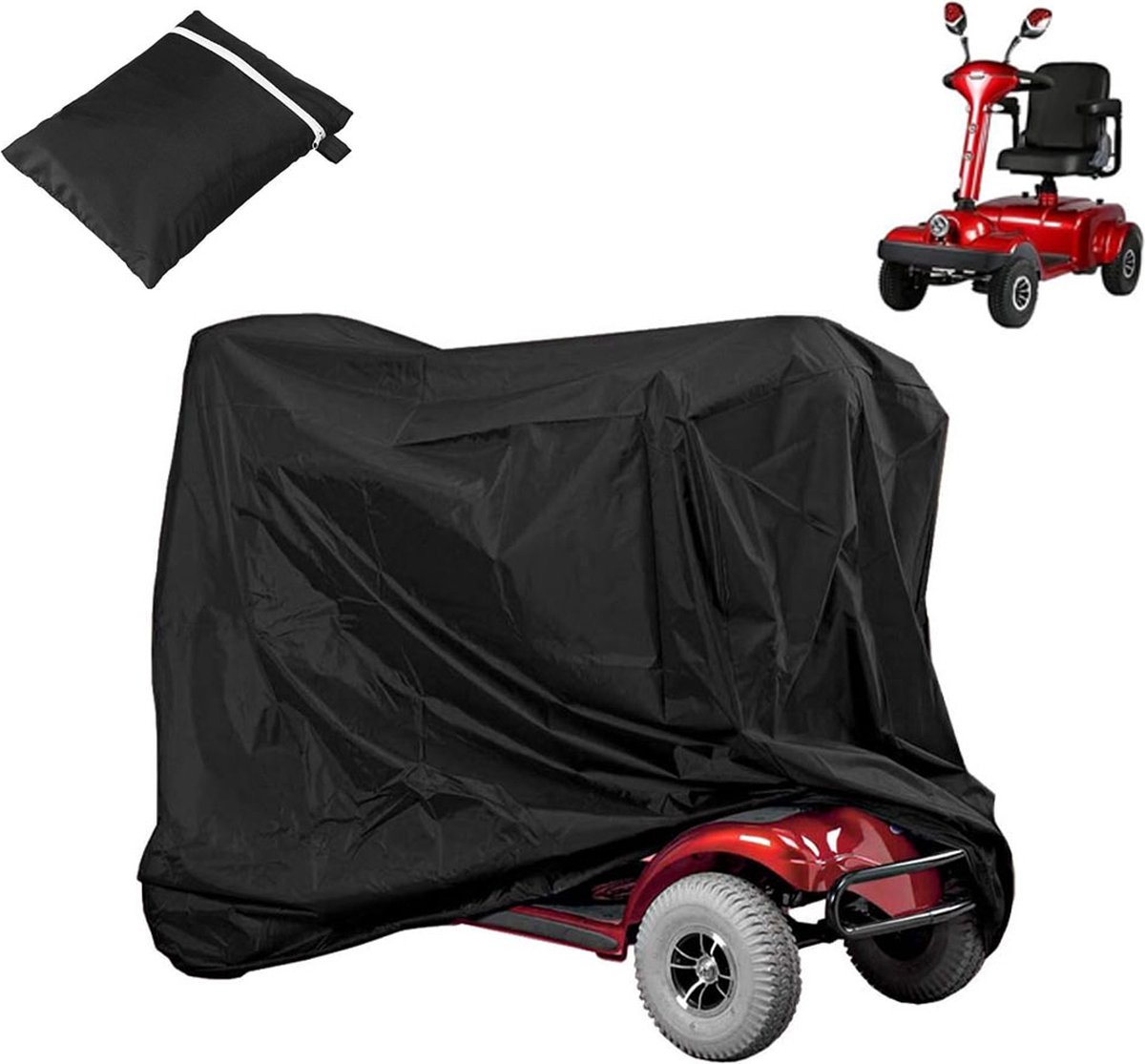 Scootmobiel Beschermhoes - Hoes Voor Scootmobiel - Scootmobiel Hoes - Met Opbergtas - 140 X 66 X 91 Cm - Afdekhoes - Regenhoes - Cover - Voor Mobiliteit - Scooter - Waterdicht - Beschermt Tegen Stof - Vuil - Sneeuw - Zonlicht - Regen - Zwart