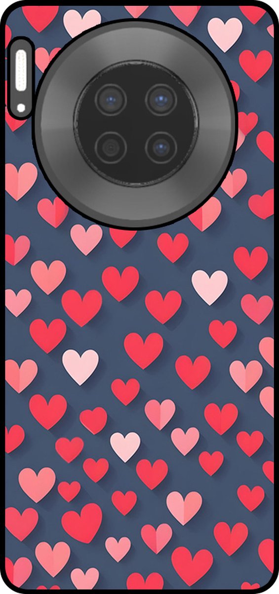 Smartphonica Telefoonhoesje Geschikt voor Huawei Mate 30 met Roze en Rode Hartjes Opdruk - TPU Backcover Case With Rosé and Red Heart Design geschikt voor Huawei Mate 30