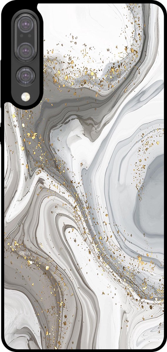 Smartphonica Telefoonhoesje Geschikt voor Huawei P20 Plus met marmer opdruk - TPU backcover case marble design - Zilver geschikt voor Huawei P20 Plus