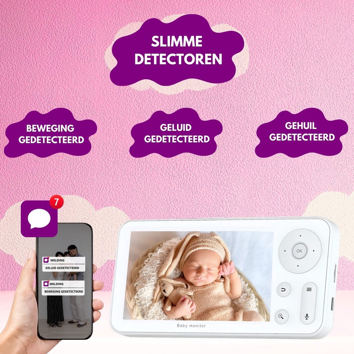 Afbeelding 2 van iNeedy Astronaut babyfoon met camera en app - Baby monitor - 2K scherm resolutie - 2025 model - Intelligente detectoren
