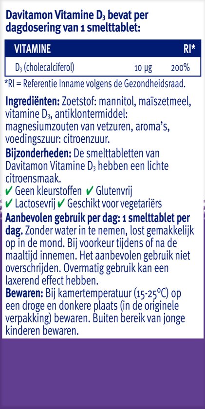 Davitamon Vitamine D Volwassen - vitamine D3 volwassenen - Smelttablet 150 stuks