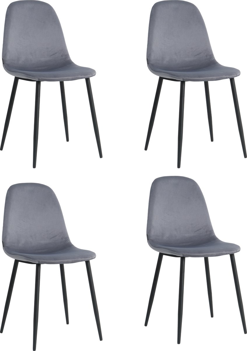 Lina® Napoli Eetkamerstoelen - Grijs - Set van 4 - Fluweel - Velvet