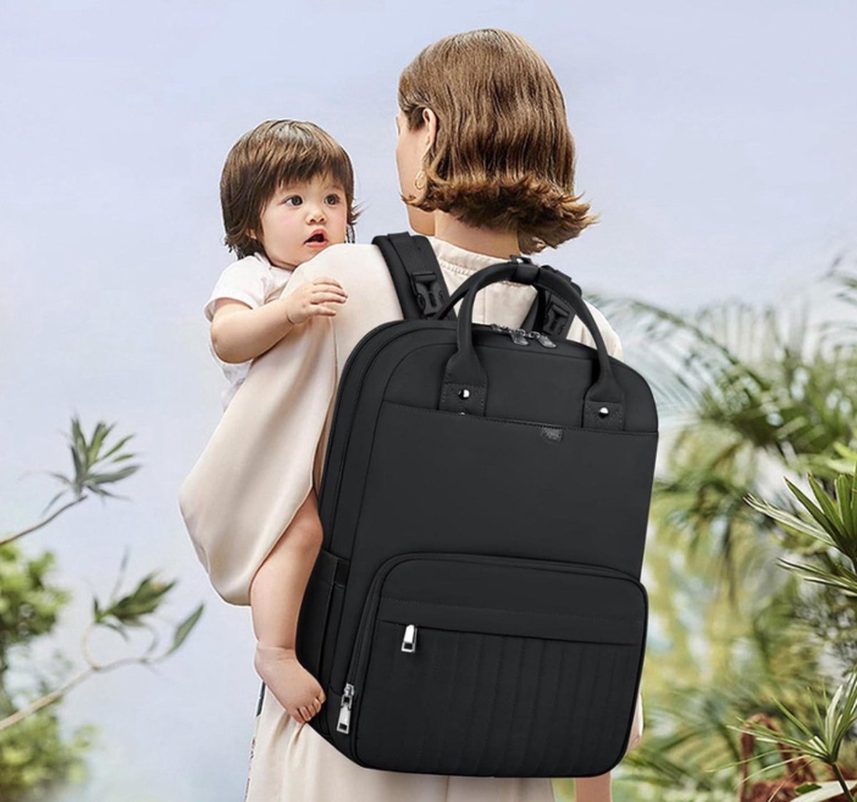 Collido Luierrugzak voor baby's, luiertas met aankleedkussen, waterafstotend, 12 vakken, ca. 28 liter, de grote reisrugzak voor mama's, schoon en robuust verwerkt, antraciet, 1 Stück (1er Pack