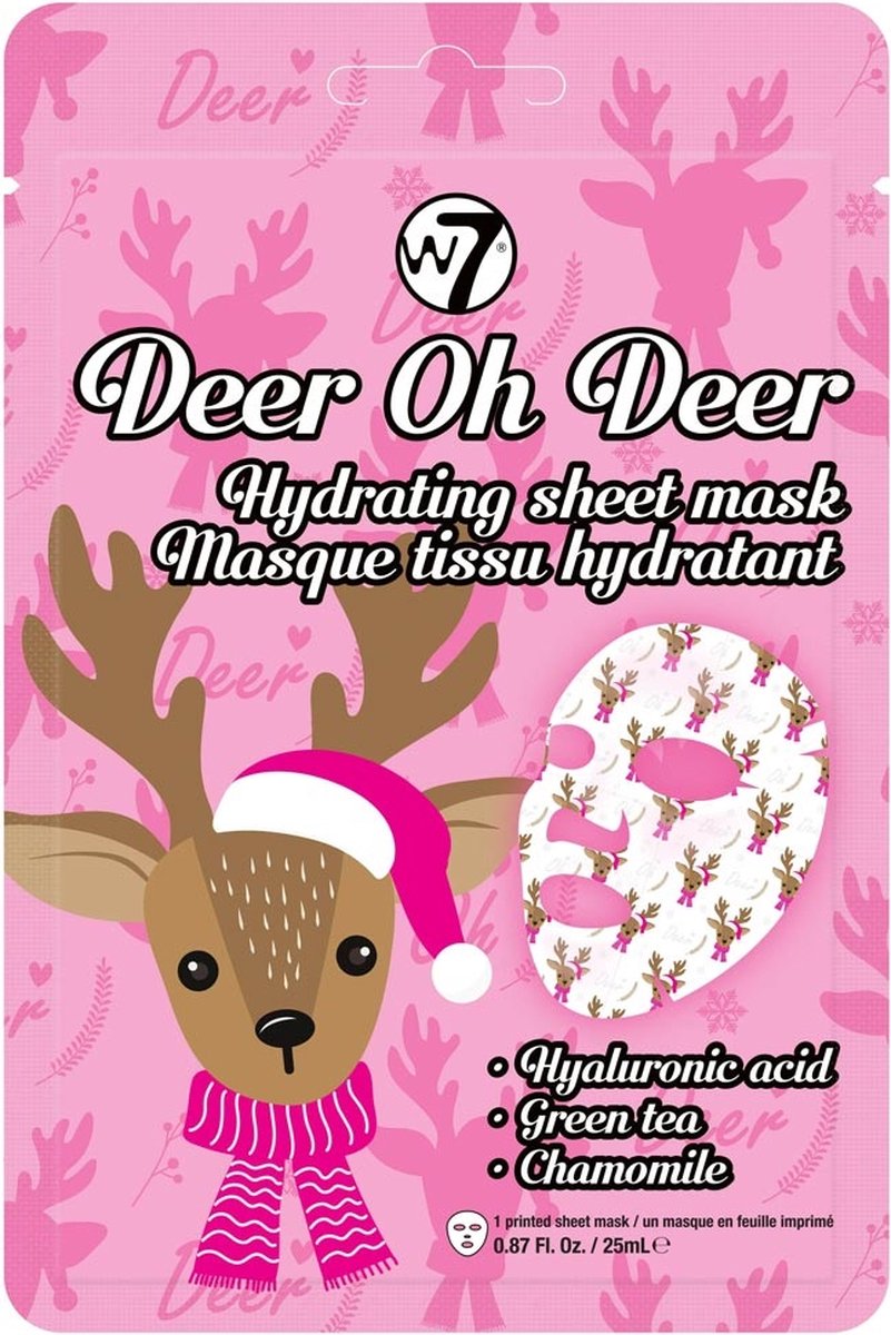 Goedkoopste W7 Hydrating Facial Mask - Deer Oh Deer - Hydraterend Gezichtsmasker met Hyaluronzuur, Groene Thee en Kamille