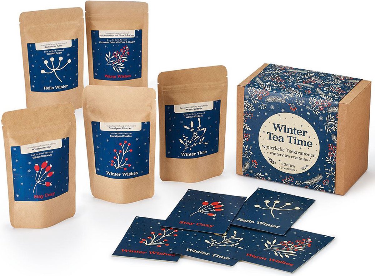 Thee - Cadeau - Theepakket - Losse thee - Geschenkdoos "Winter Tea Time" - 5 verschillende losse theesmaken