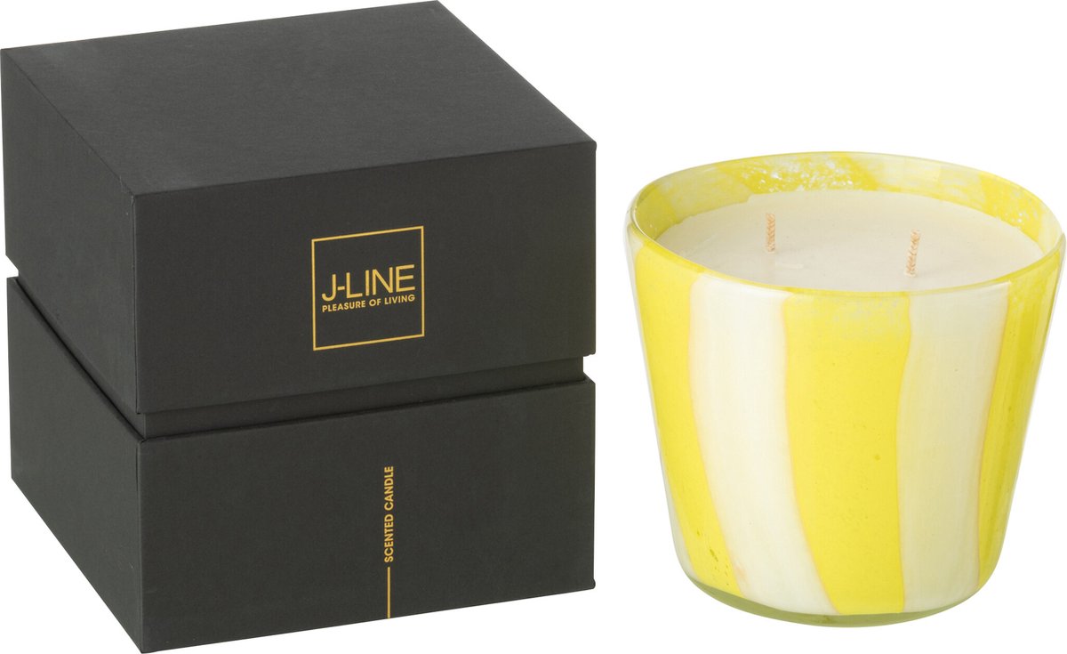 J-Line geurkaars Noa Strepen - Yashioka Gardenia - glas - geel - small - 50U Multi