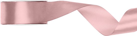 Ruban de satin rose clair de 25 mm de large, sur un rouleau de 25 mètres.
