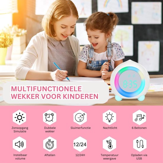 DailySupplies® Slaaptrainer Kinderen - Kinderwekker - Slaapwekker - Digitale wekker - Wit — afbeelding 3