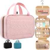 Kioto Toilettas met Haak - Dames en Heren - Make Up Tasje - Beautycase Dames - Toiletzak - Travel Organizer Mannen & Vrouwen, Meisje en Kind - Roze