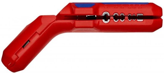 Rood Knipex ontmantelingsgereedschap met blauwe markeringen, bovenaanzicht.