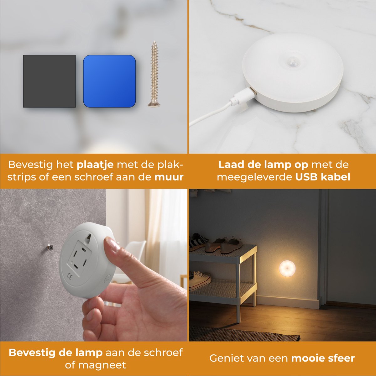 Nuvance Draadloze Ledlamp - 2 Stuks - Nachtlampje - 4 Standen - Magnetisch - Dag & Nacht Sensor - Usb Oplaadbaar - Kastverlichting — cadeau in Wonen & Interieur - foto 5