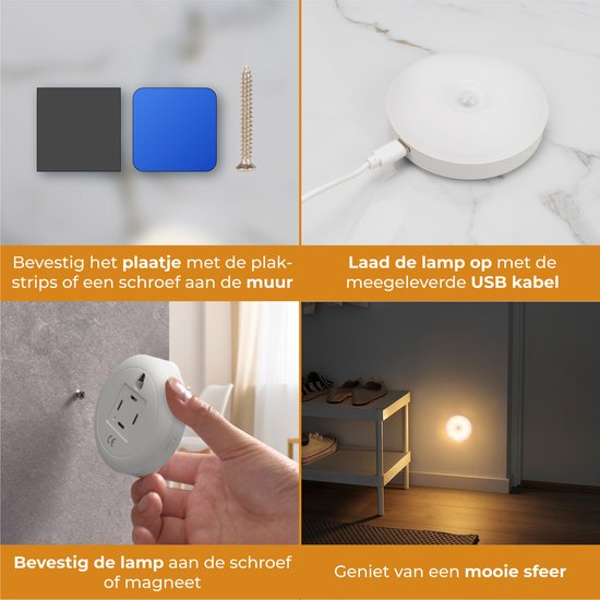 Nuvance Draadloze Ledlamp - 2 Stuks - Nachtlampje - 4 Standen - Magnetisch - Dag & Nacht Sensor - Usb Oplaadbaar - Kastverlichting