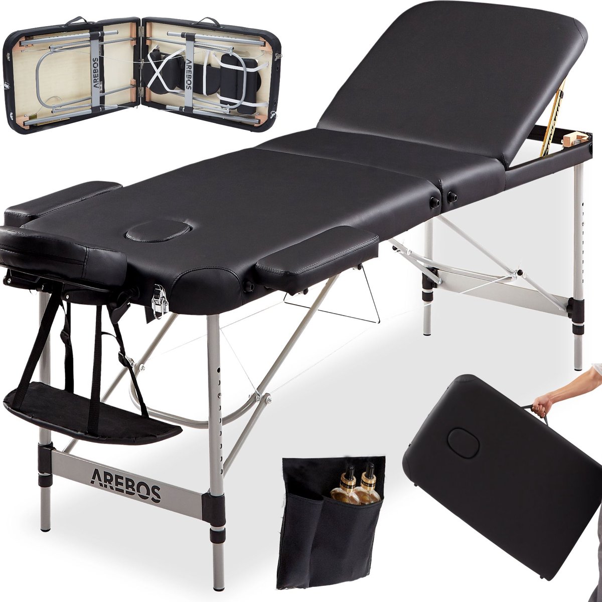 Goedkoopste Arebos® massagetafel met 3 zones, inklapbaar, draagbaar, mobiele Massage Lounger