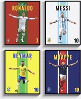Legendarische Voetbalsterren 4-Luik Poster Set - Formaat 30 x 40 cm - Goal Collection - Messi, Neymar, Mbappé en Ronaldo - Voetbal Posters