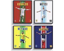 Legendarische Voetbalsterren 4-Luik Poster Set - Formaat 30 x 40 cm - Goal Collection - Messi, Neymar, Mbappé en Ronaldo - Voetbal Posters