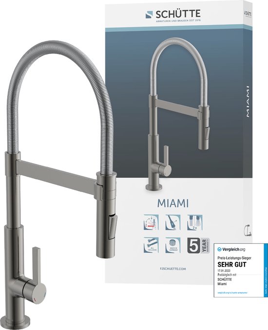SCHÜTTE 79562 Blackpool Keukenkraan met uittrekbare vaatdouche, 360 graden waterkraan voor de keuken, mengkraan met eengreepsmengkraan, spoelbakarmatuur met sproeier, uittrekbaar in grafiet SCHÜTTE 79562 Blackpool Keukenkraan met uittrekbare vaatdouche, 360 graden waterkraan voor de keuken, mengkraan met eengreepsmengkraan, spoelbakarmatuur met sproeier, uittrekbaar in grafiet