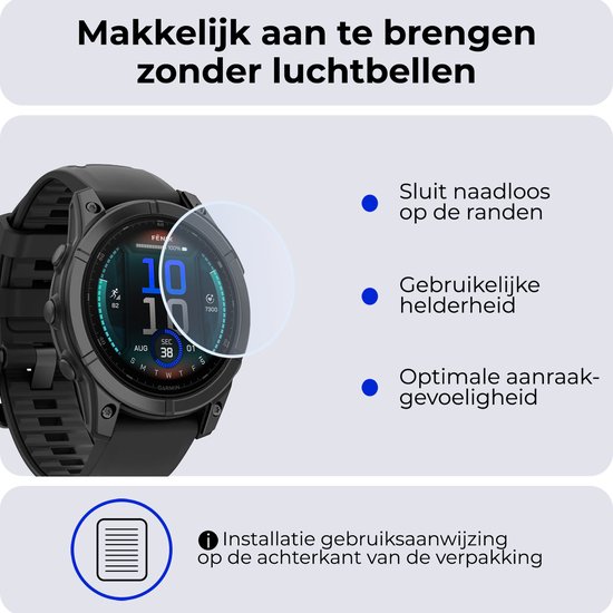 Screenprotector Geschikt voor Garmin Fenix E (47 mm) Screenprotector Glas Gehard Screen Cover - Screen Protector Geschikt voor Garmin Fenix E Screenprotector Tempered Glass - 2 PACK
