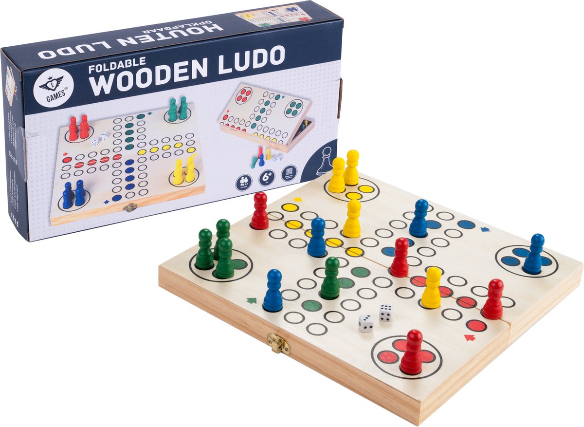 Ludo Opklapbaar Hout – Reisspel 30 x 30 cm – Met Opbergvak – Klassiek Familiespel voor 4 Spelers – Bordspel voor Thuis & Onderweg – Engelhart — afbeelding 6