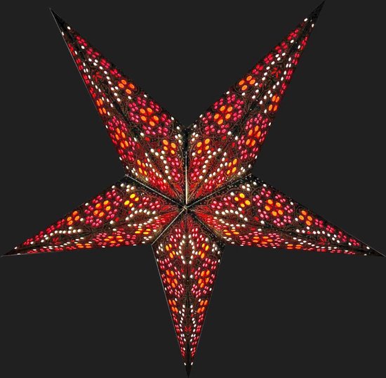 Kerstster papier met verlichting - 60 cm diameter, 24 cm diep - Kerst ster voor binnen - Jaipur Rood - FSC papier - Incl. 3 m. snoer met stekker, schakelaar en E14-fitting - Kerst Raam decoratie - Kerstversiering - Kerstverlichting