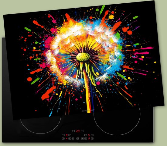 KitchenYeah® Protection plaque induction 75x55 cm - Pissenlit - Graffiti - Coloré - Fleurs - Protege plaque de cuisson - Couvre plaque induction - Protecteur d'induction - Cuisine