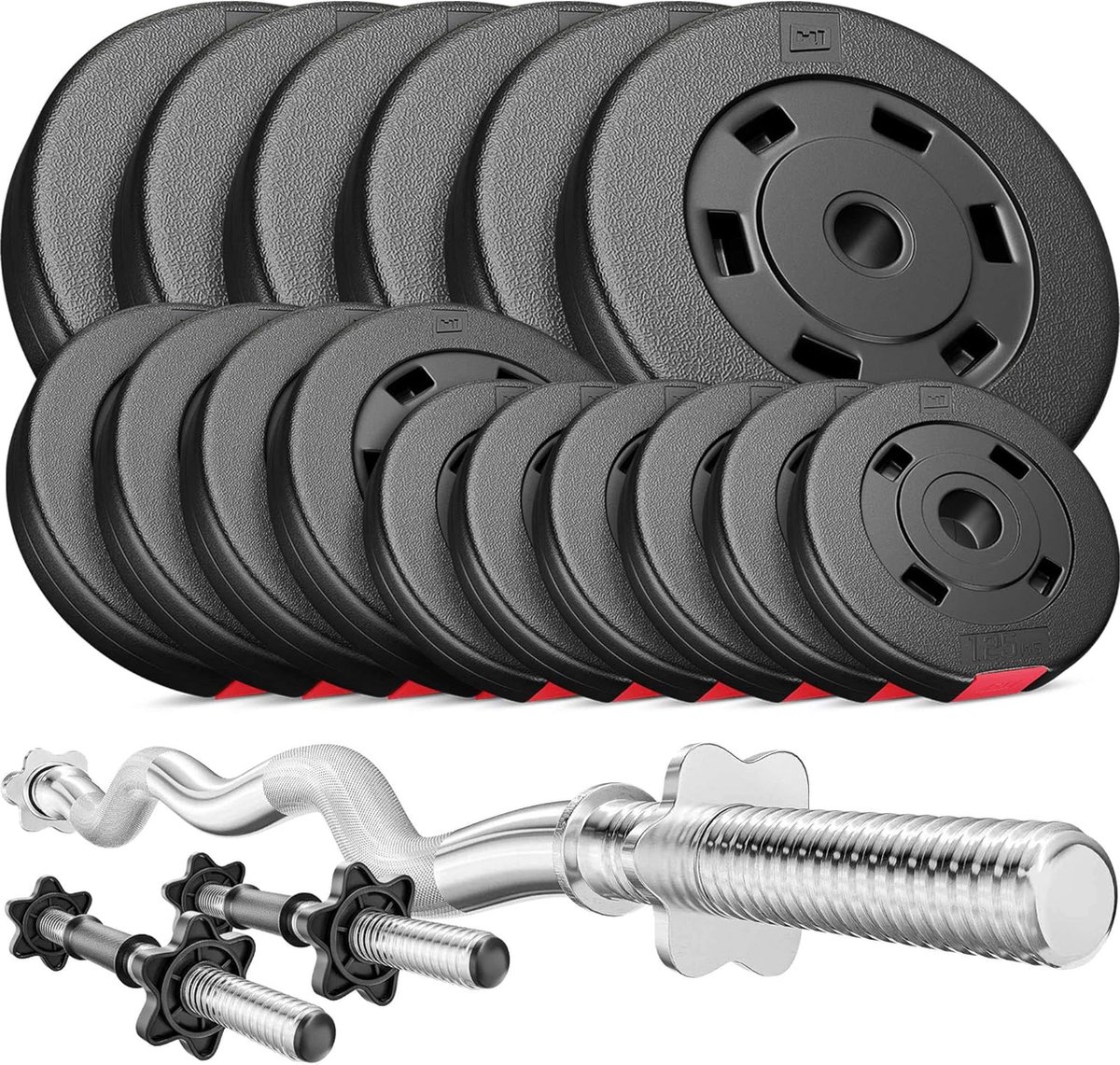 Hop-Sport – Halterset – 56 kg – 4-delige Set – Gietijzer