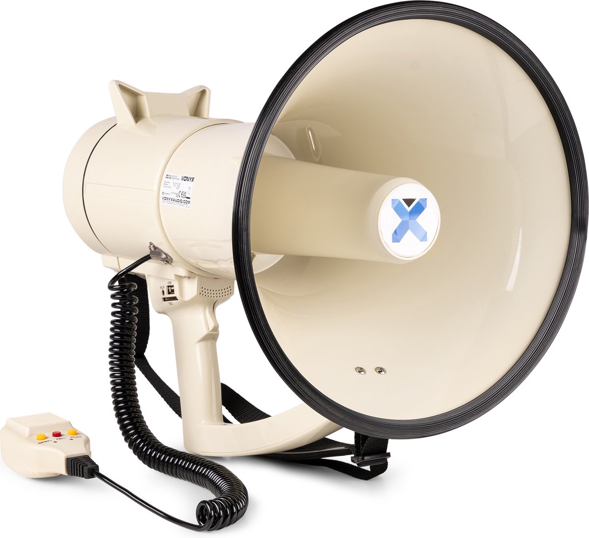 Vonyx MEG120 Megafoon Pro - 120W Krachtige megafoon - Met sirene en afneembare microfoon - Beige