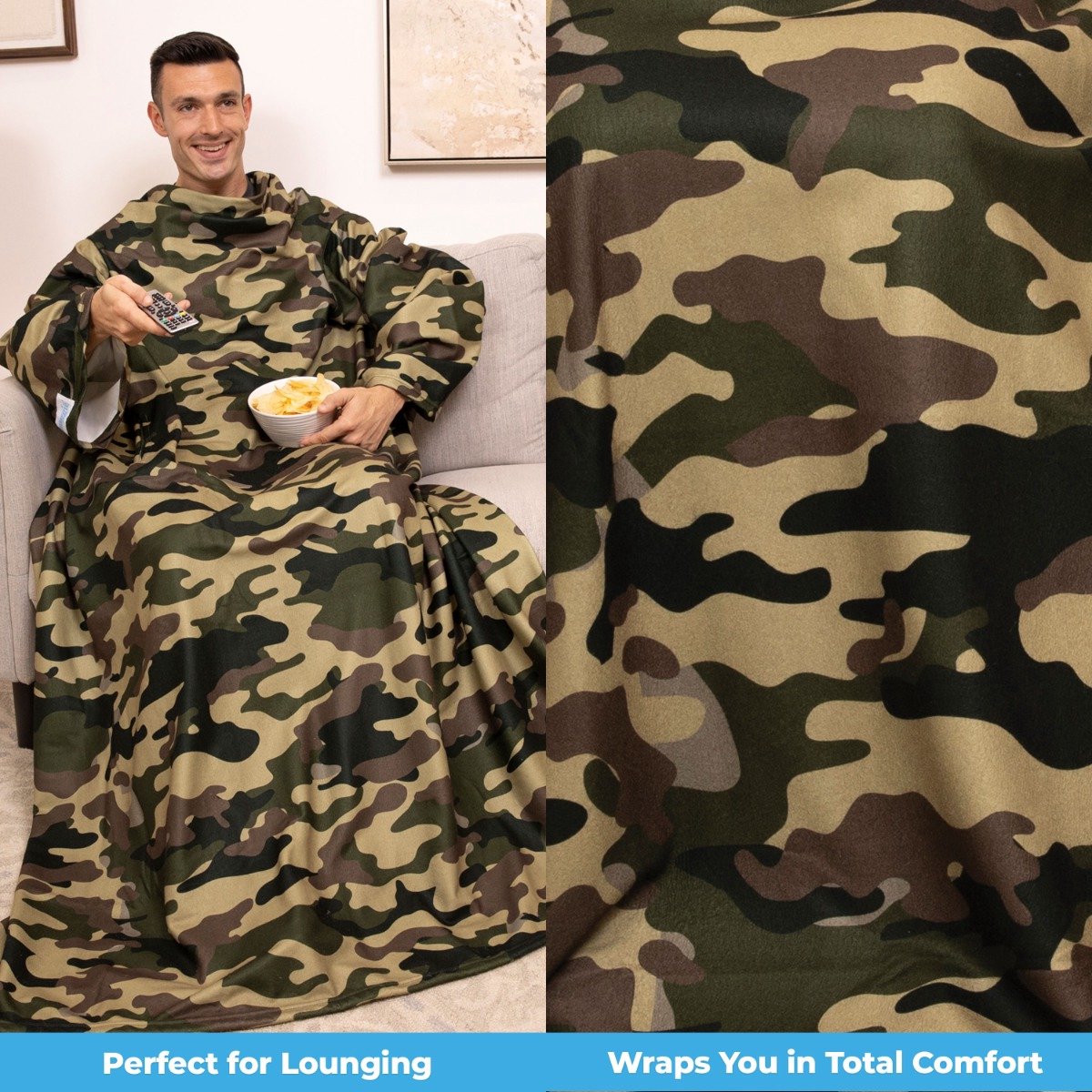 Snuggie Original - Fleece Deken met Mouwen - Green Camo - 180x137cm - Hoodie met Mouwen en Handige Zakken - Warme & Zachte TV Deken — cadeau in Wonen & Interieur - foto 6