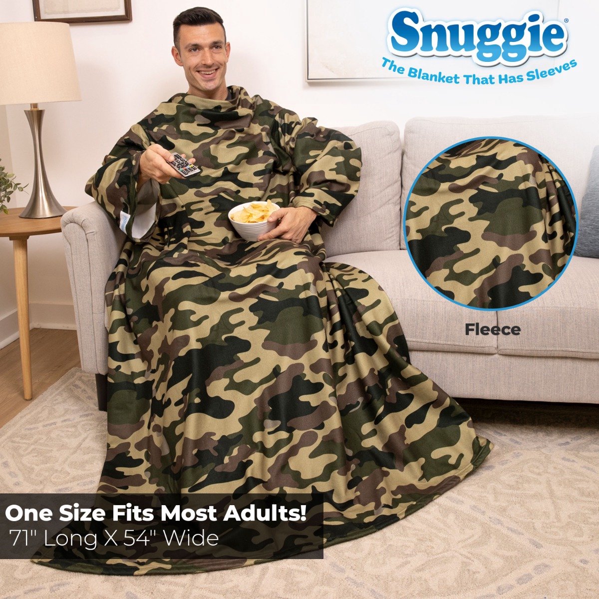 Snuggie Original - Fleece Deken met Mouwen - Green Camo - 180x137cm - Hoodie met Mouwen en Handige Zakken - Warme & Zachte TV Deken — cadeau in Wonen & Interieur - foto 5