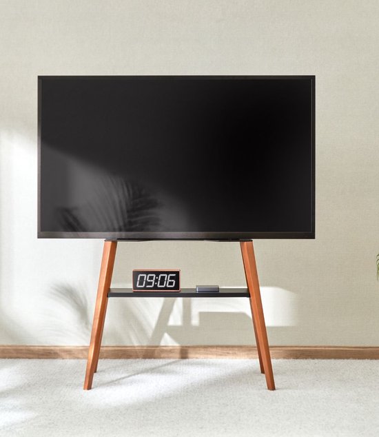 PUTORSEN Trépied TV Support pour téléviseur pour TV de 45-65 jusqu'à 40 kg, Support Télé en Bois Pivotant et Hauteur Réglable, Max VESA 400x400mm