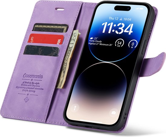 Apple iPhone 13 Pro Max Casemania Case Bright Lilas - 2 en 1 Book Case Magnétique
