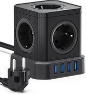 Bol.com Voomy Cube Stekkerdoos met USB en Schakelaar - 5 Stopcontacten - 4 USB Poorten - Powercube - Overspanningsbeveiliging - ... aanbieding