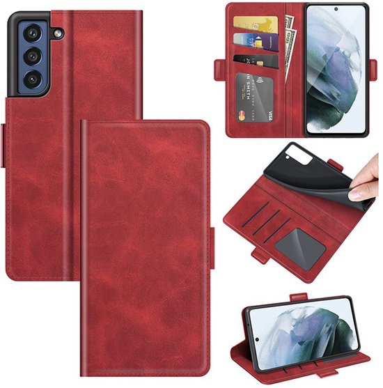 Étui Samsung Galaxy S21 FE, étui portefeuille MobyDefend Luxe (côté fermeture), rouge | Étui pour téléphone portable / Étui pour téléphone Convient pour: Samsung Galaxy S21 FE