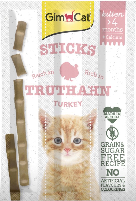 Gimcat 3 Sticks Kitten - Kattensnack - Kalkoen - 1ST