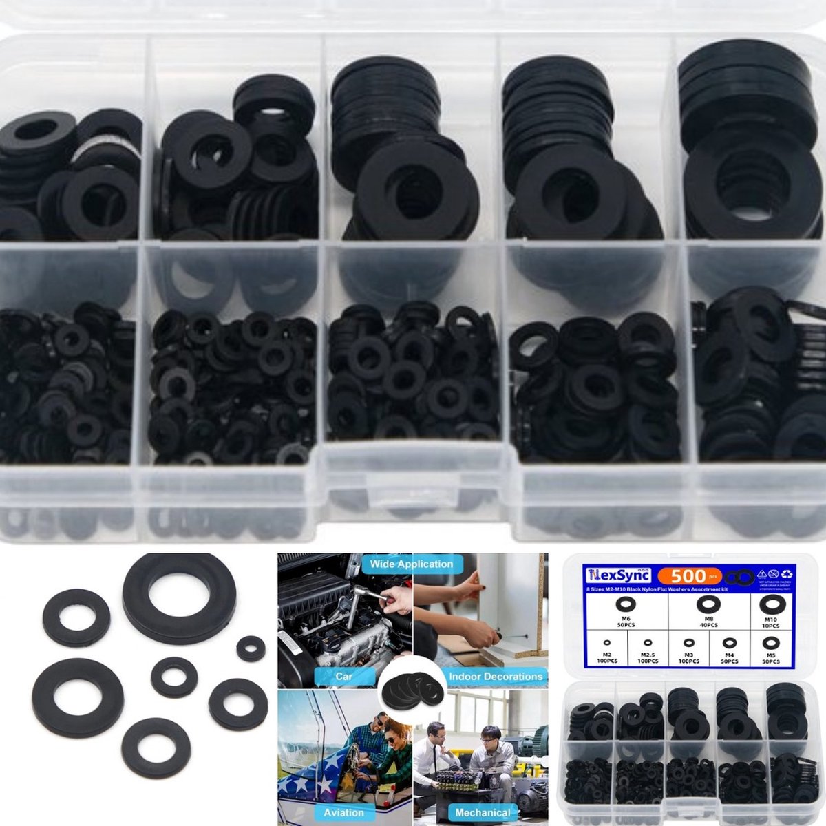 SagaSave Rubberen O-ring pakking, 1 doos mini-sluitringen, O-ringen, afdichtingsringen, assortimentset voor horloge, sanitair, kraan, Zwart