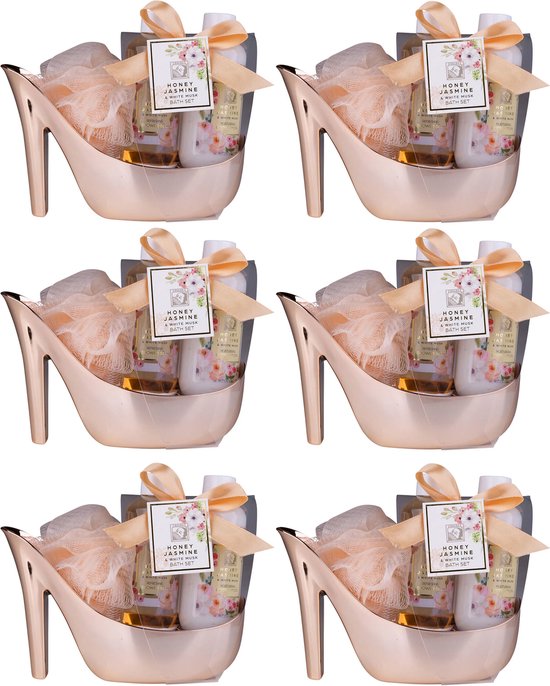6x Elegante Kerstpakket voor Vrouwen Honey Jasmine - Bundel Voordeelset - Verwenpakket Lichaam - Zalm Pump Cadeauset - Geschenkset Dames Feestpakket
