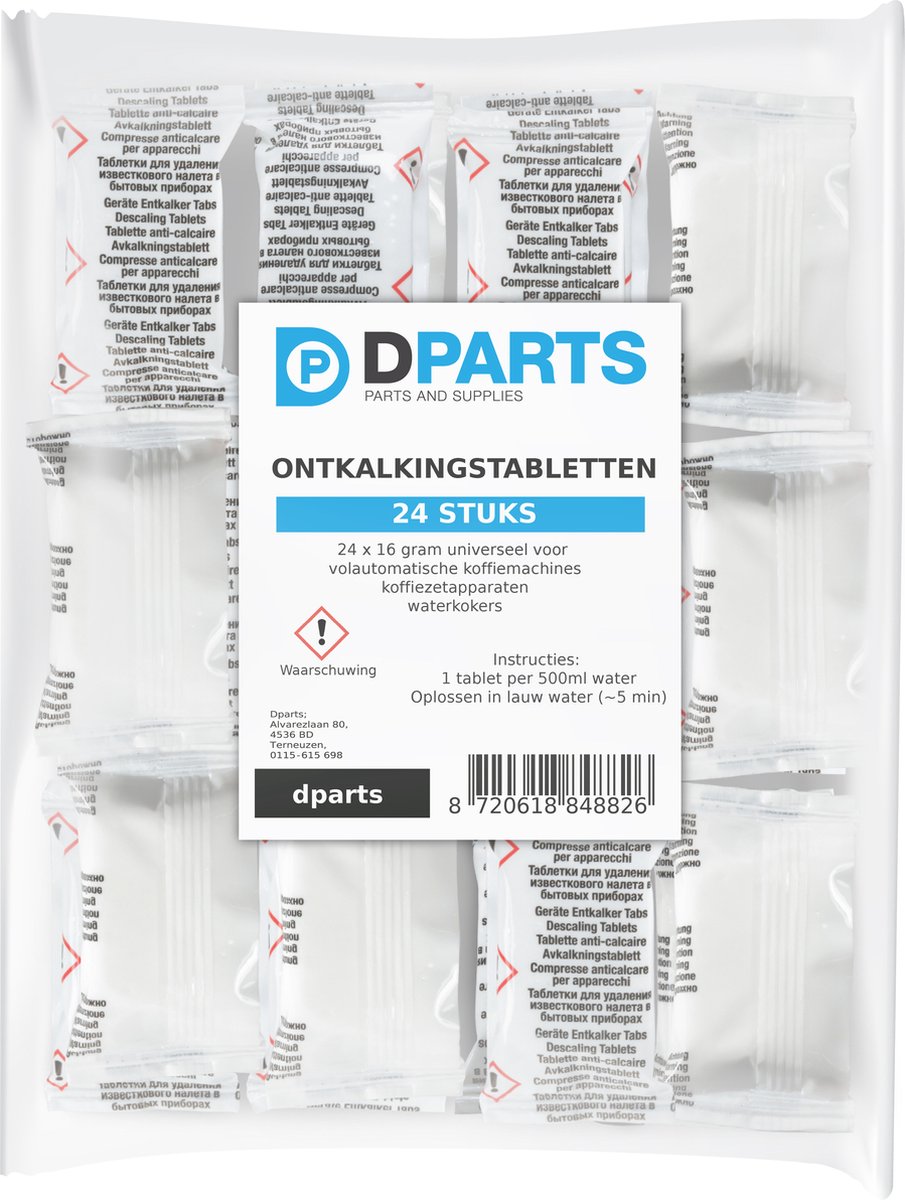 24x Dparts ontkalkingstabletten universeel - 16g - voor koffiezetapparaat en waterkoker - Geschikt voor Bosch Siemens EQ Miele Philips Saeco Senseo Krups Delonghi Jura Nespresso - Koffiemachine Ontkalkings Tabletten Ontkalker — afbeelding 2