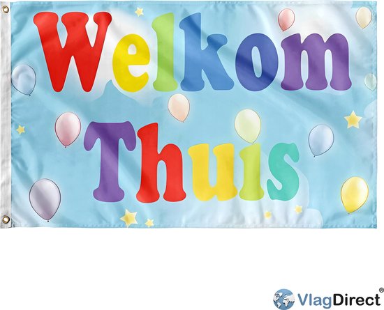 VlagDirect - Drapeau de bienvenue à la maison - Drapeau de décoration de bienvenue à la maison - 90 x 150 cm.