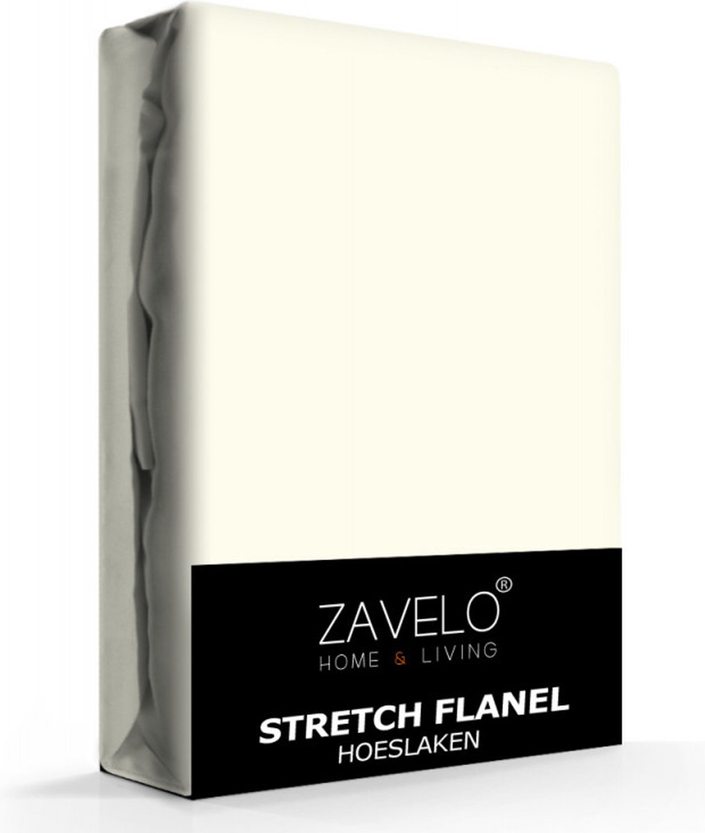 Zavelo Deluxe Stretch Flanel Hoeslaken Ivoor - 2-persoons (140x200 cm) - Heerlijk Warm en Zacht - Perfecte Pasvorm - Hoogwaardige Kwaliteit