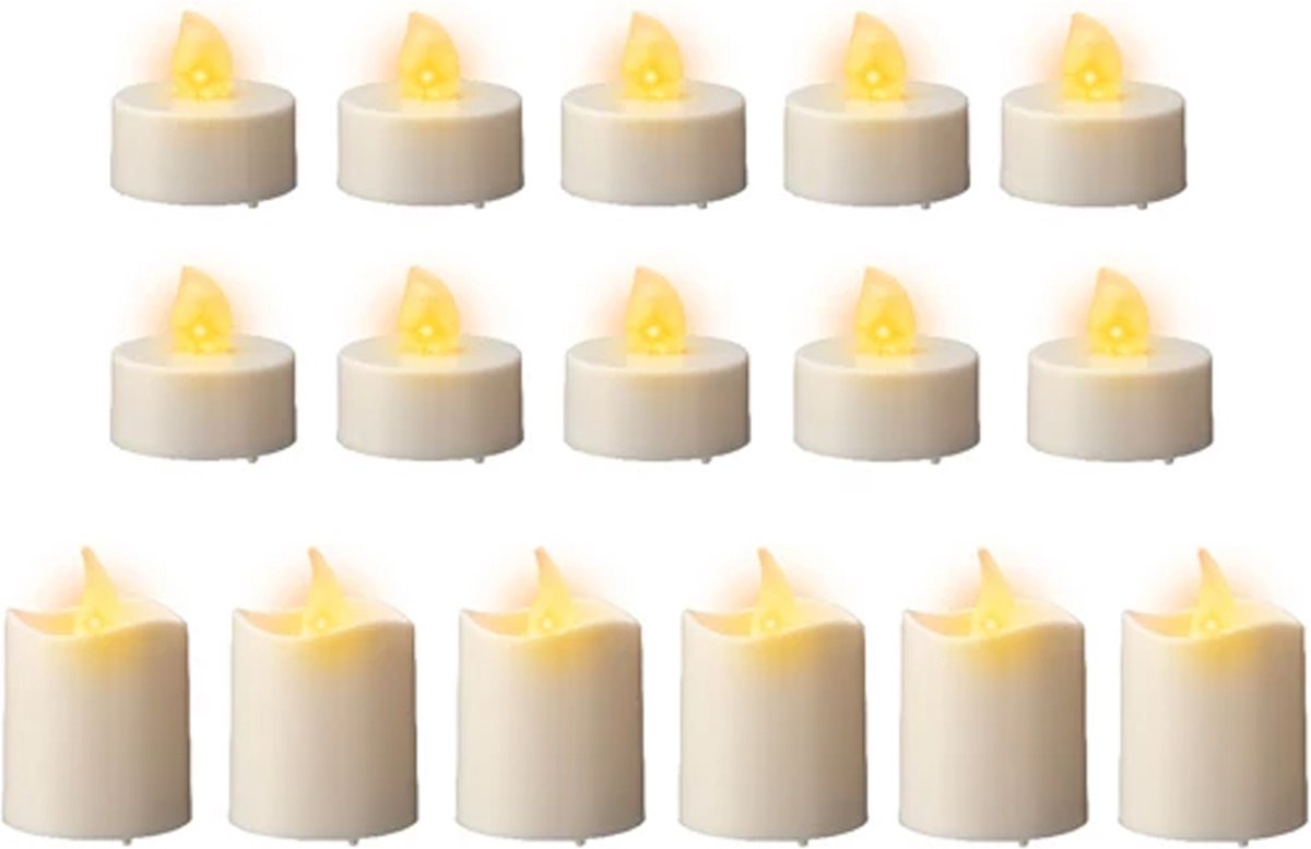 Lumineo LED theelichtjes/waxinelichtjes - set 16x st - wit - diverse maten - kaarsen