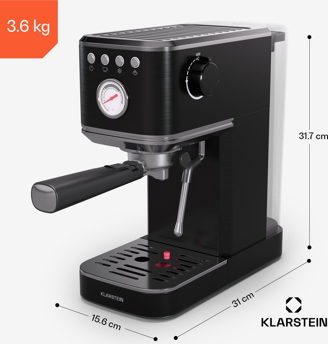 Klarstein Steelpresso Slim Portafilter Machine 20 Bar - afbeelding 2