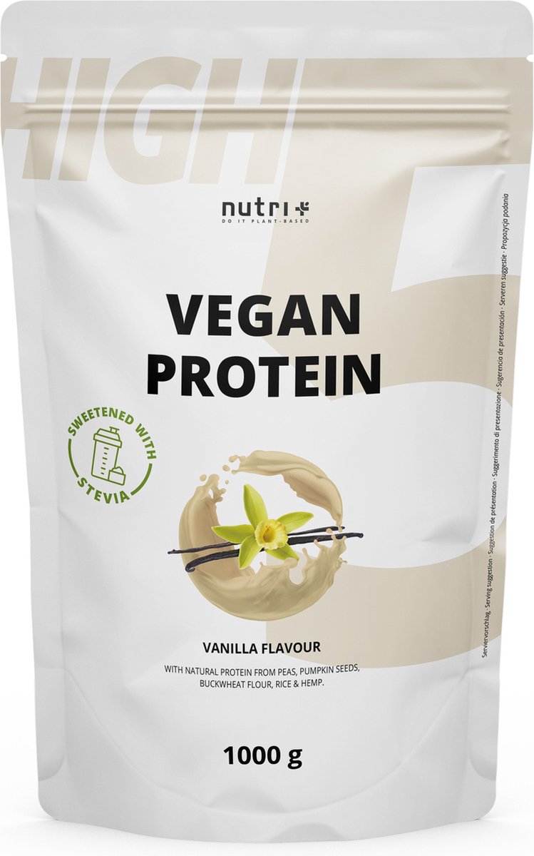 Goedkoopste nutri High 5 Protein - Eiwitpoeder Vanilla - Veganistisch proteïnepoeder - met vijf plantaardige eiwitten - glutenvrij en lactosevrij - met stevia - 1000 g
