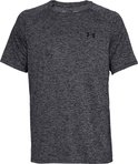 Zwart gemêleerd sportshirt met korte mouwen en een zwart logo.