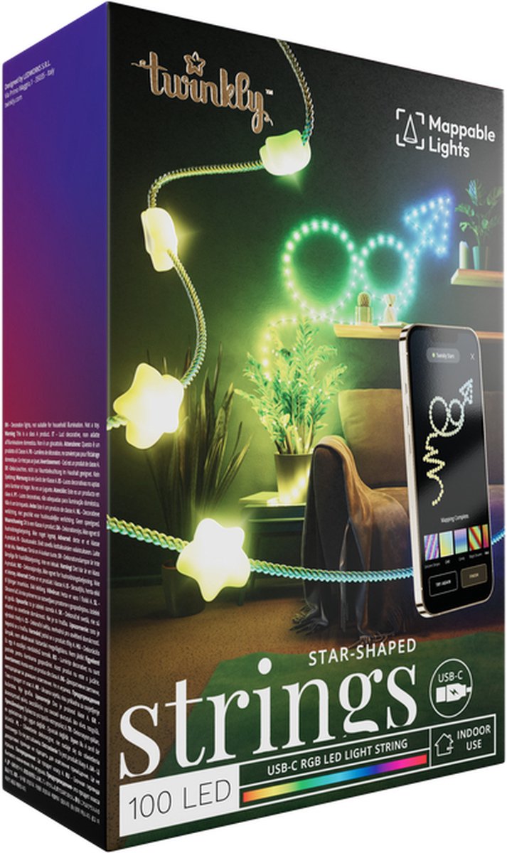 Twinkly Candies Stars Lichtsnoer - 200 LED RGB - 12 meter - App-gestuurd - Binnen - Groen snoer