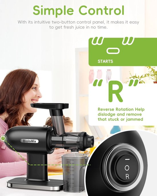 Ariqo Slowjuicer - Juicer - Juicers - Eenvoudige Schoonmaak - Blad en Steel - 220V - Zelf Onstopping - 92% Sap Opbrengst van Ariqo — afbeelding 3