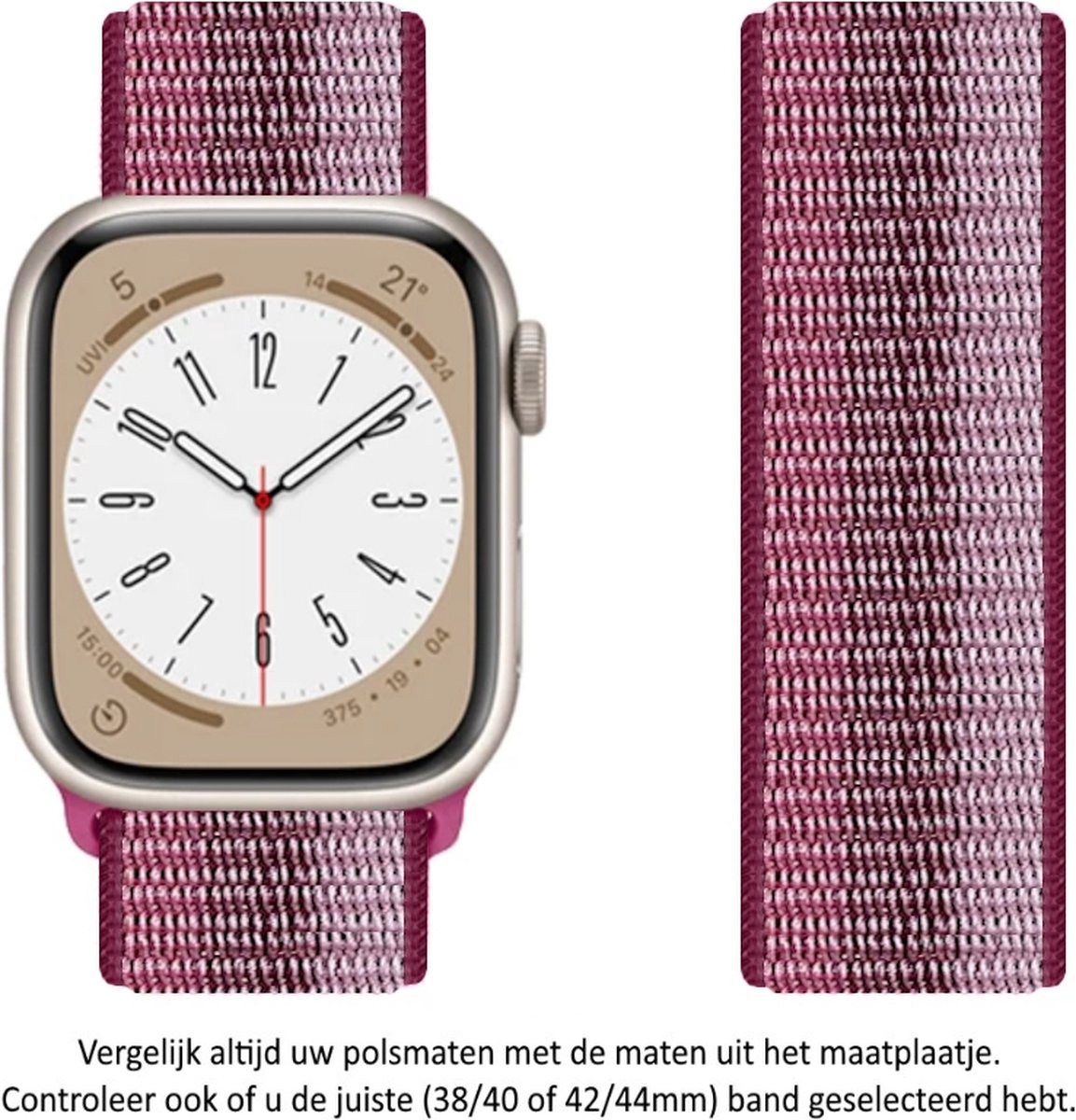 Bessen-rode / Paarse Nylon Horloge Band geschikt voor Apple Watch 1, 2, 3, 4, 5, 6, 7, 8, 9, SE, 42mm, 44mm & 45mm "Mannenbreedte" Series Zacht Geweven Nylon 42 mm, 44 mm en 45 mm - red purple