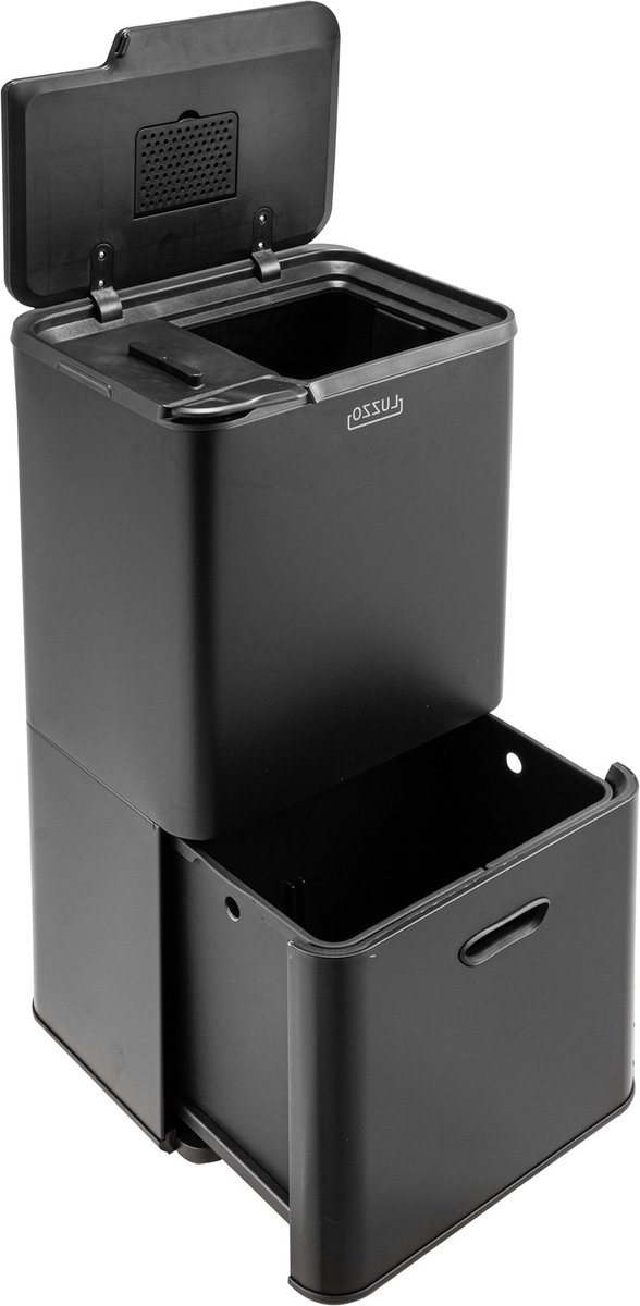 Luzzo® Kansas Push Prullenbak 63 liter Afvalscheiding 4 vakken - Afval Scheiden - Zwart