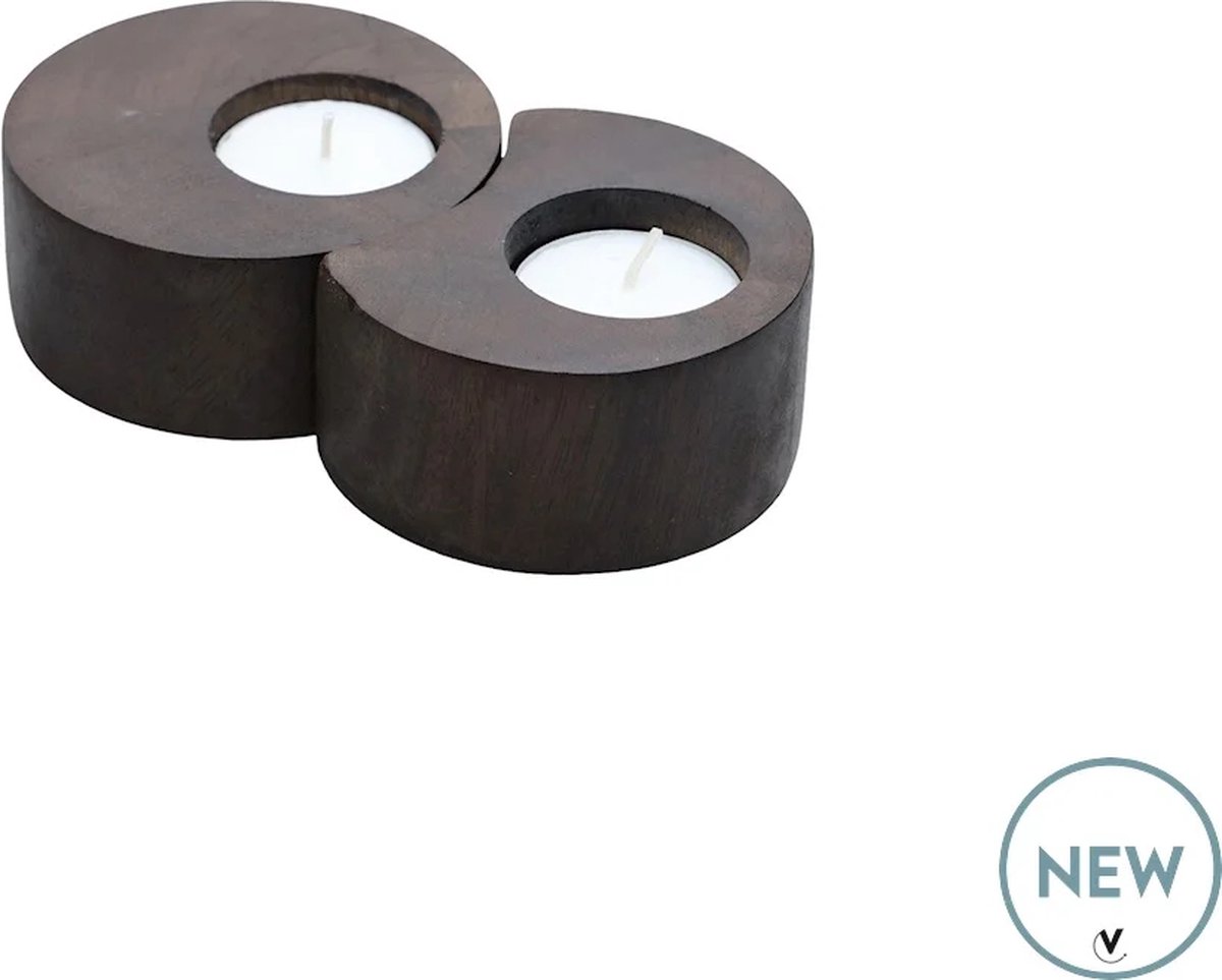 Waxinelichtjeshouder Wolcott | walnoot hout | bruin | Set van 2 | L15 x B8 x H3 cm