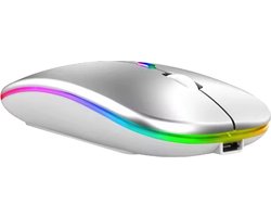 Draadloze Muis – 2.4G – Oplaadbaar – Bluetooth Muis Draadloos – RGB LED – Laptop – Universeel – Ergonomisch – 4 Knoppen – Stil – Zilver